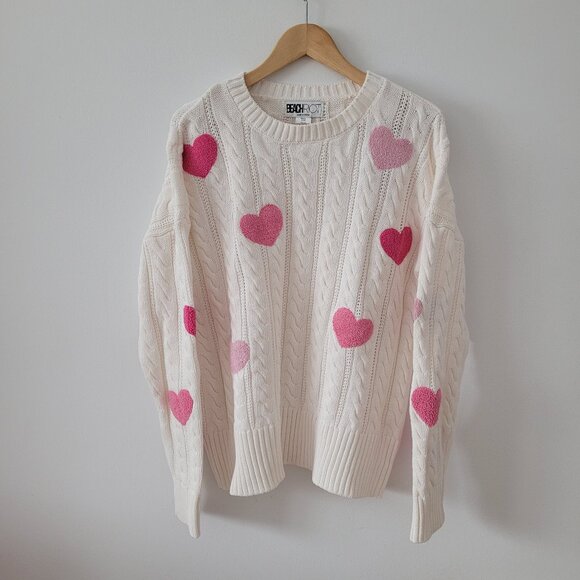 NWT Beach Riot @ Anthrolpologie Knit + Fuzzy Heart Sweater-XL - Picture 1 of 7